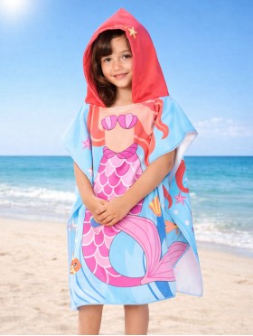 Kids Mermaid Patterned Hoodie Towel